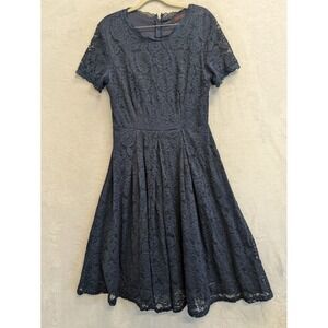 Dress Tells Navy Blue Lace Fit Flare‎ Midi Dress Short Sleeve Size L